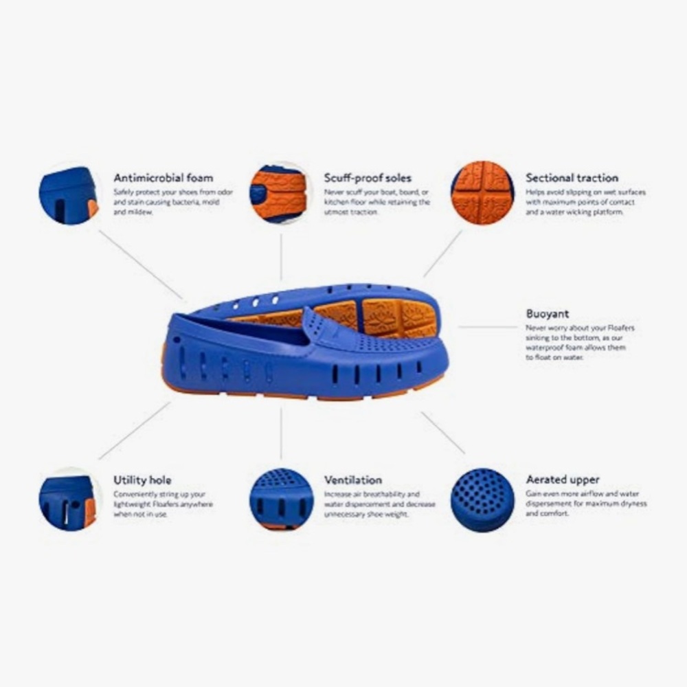 Floaters Gray/Orange Perforated Loafers! Country Club Driver Water Boat Shoes💥 - Picture 11 of 12